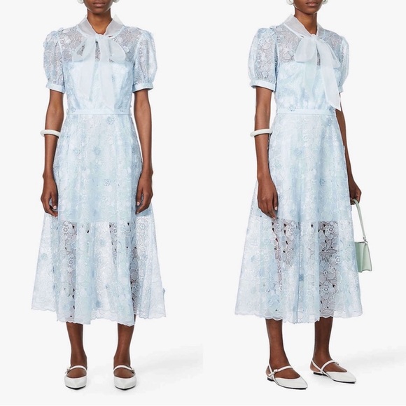 Self Portrait 3D FLOWER PUSSYBOW MIDI DRESS US 6 - Picture 7 of 7